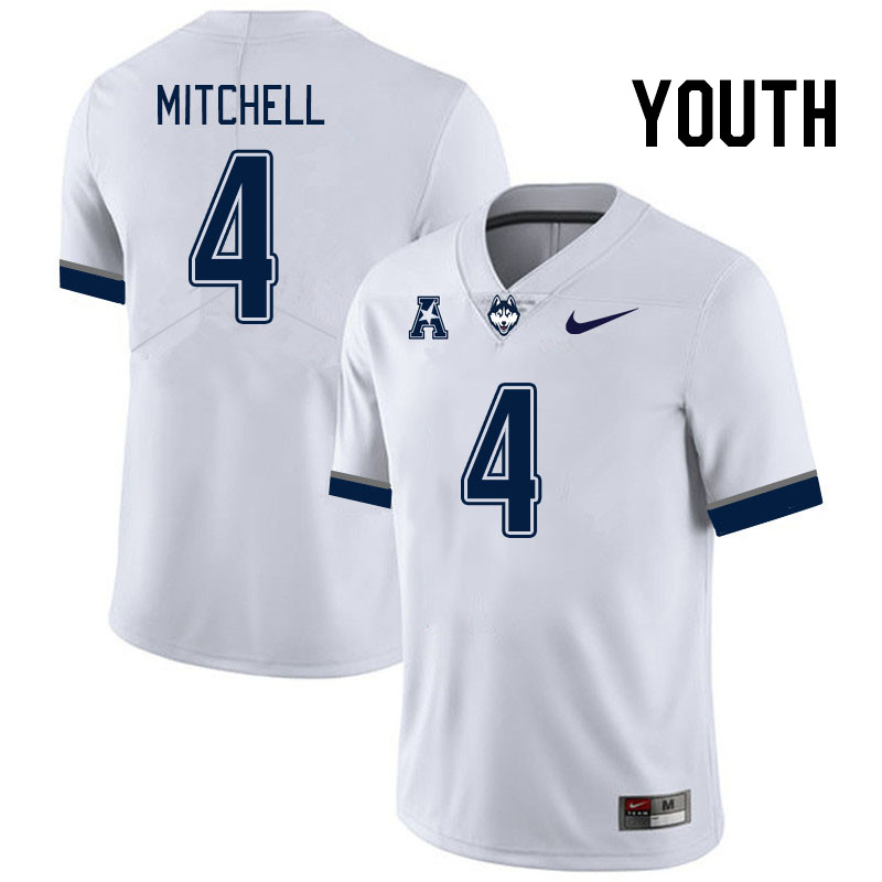 Youth #4 Jalen Mitchell Connecticut Huskies College Football Jerseys Stitched Sale-White